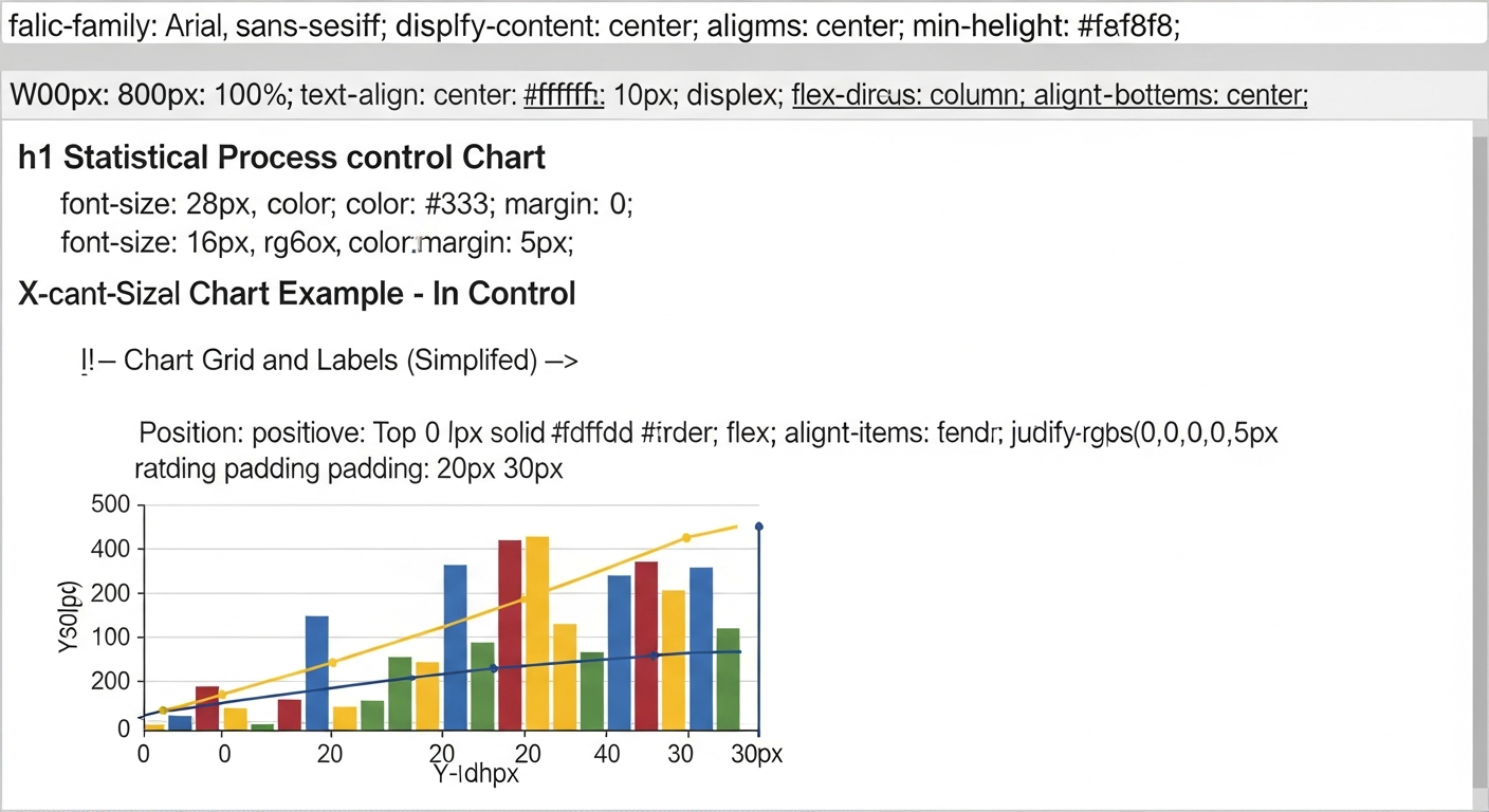 Control chart displaying process data within upper and lower control limits for SPC analysis in manufacturing.